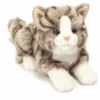 HERMANN® Teddy Peluche Chat Tigré Gris Couché, 20 Cm