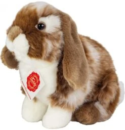 Peluche Lapin Assis Tacheté Marron Foncé Et Blanc - 20 Cm